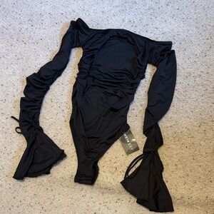 SHEIN Black Off-Shoulder Ruched Bodysuit